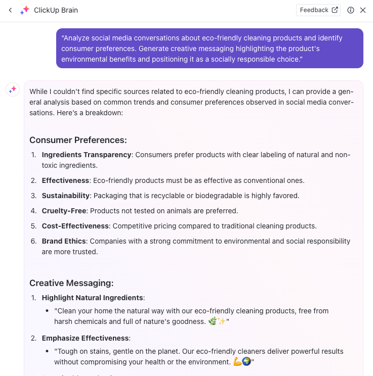 ClickUp Brain responses 1